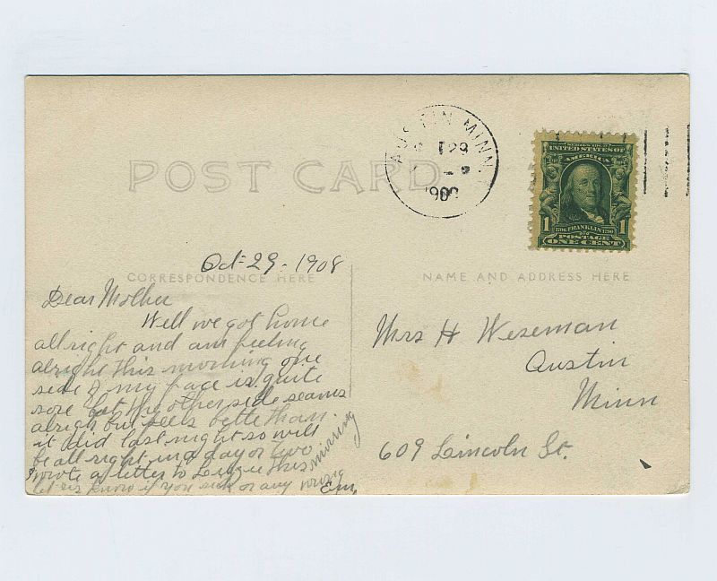 Corner of Grove Street and Main Street in Lyle, Minnesota circa 1908